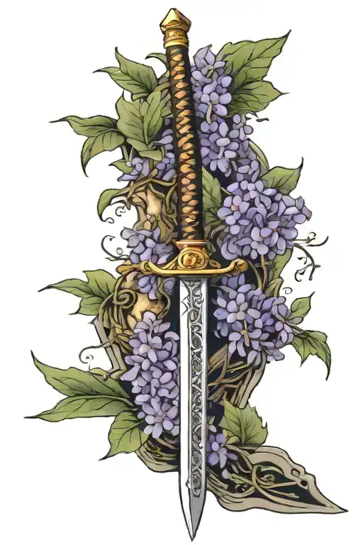 rengoku sword with wisteria wrapping tattoo design idea