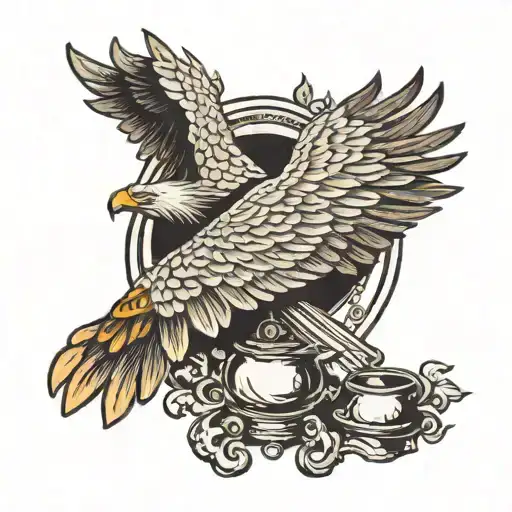An eagle with a mirror and an antique candle tattoo design idea
