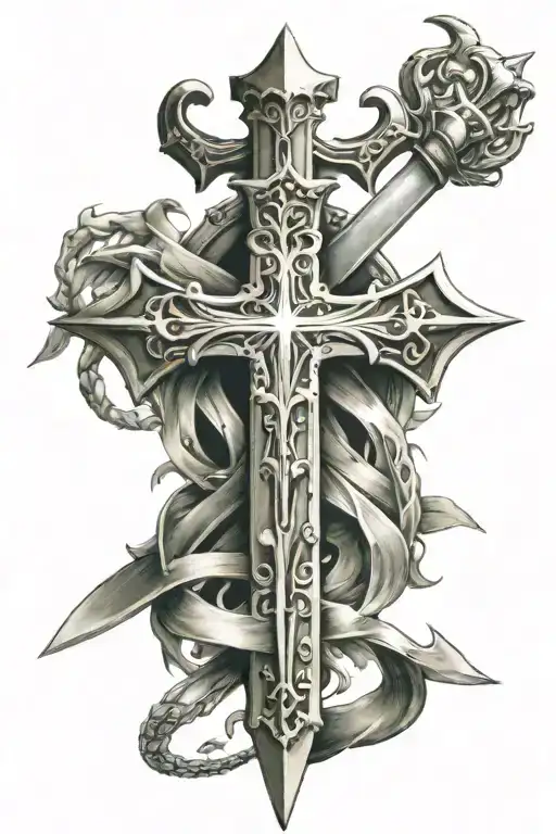1 Sword straight with a dagger forming a cross tattoo tattoo design idea