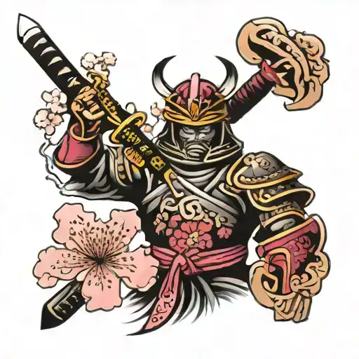 Cherry blossom samurai sword tattoo design idea