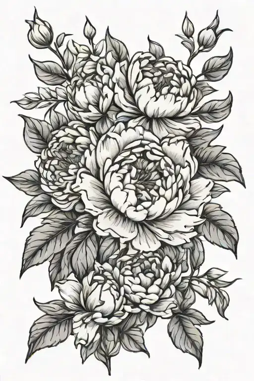 peony and jasmine flowers tattoo design idea