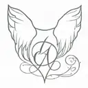 angel wings, with initial and date aroud heart tattoo design idea