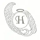 angel wings, with initial and date aroud heart tattoo design idea