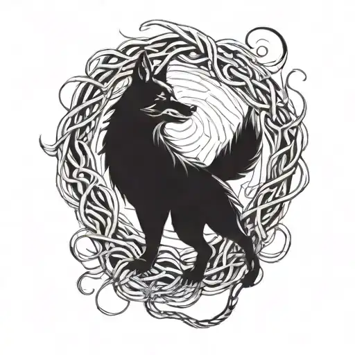 A mystical wolf spirit emerging from a field of snakes tattoo design idea