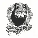 A mystical wolf spirit emerging from a field of snakes tattoo design idea