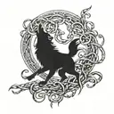 A mystical wolf spirit emerging from a field of snakes tattoo design idea