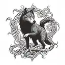 A mystical wolf spirit emerging from a field of snakes tattoo design idea