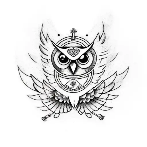 owl with wings spread horizontally tattoo design idea
