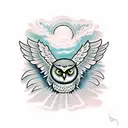 owl with wings spread horizontally tattoo design idea