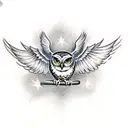 owl with wings spread horizontally tattoo design idea