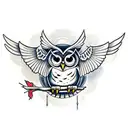 owl with wings spread horizontally tattoo design idea