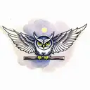 owl with wings spread horizontally tattoo design idea