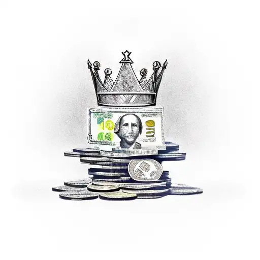 A stack of money with a crown on top, representing the power and influence of wealth. tattoo design idea