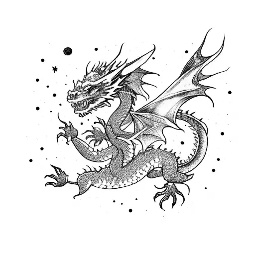 dragon made out of stars in a night sky tattoo design idea