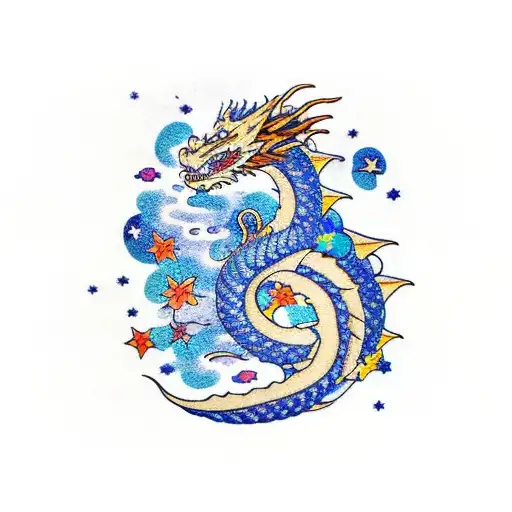 dragon made out of stars in a night sky tattoo design idea