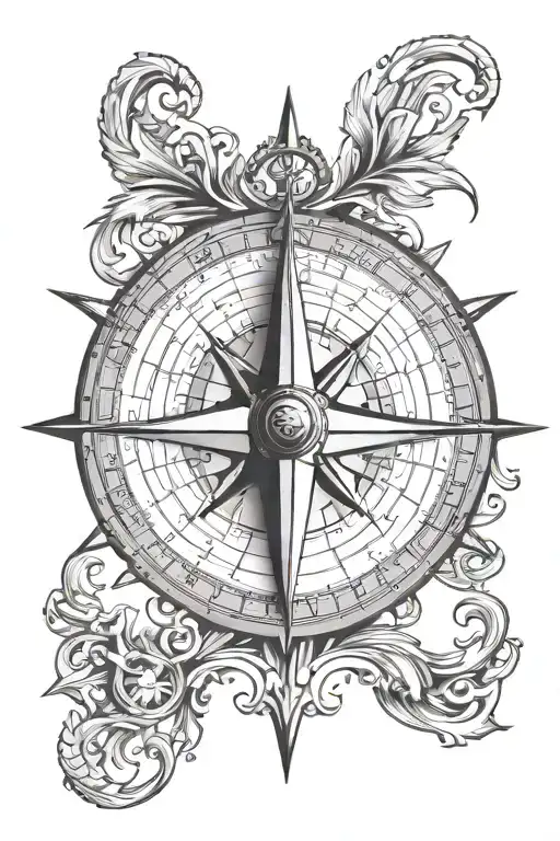 nautical compass with anchor and ship sailing tattoo design idea