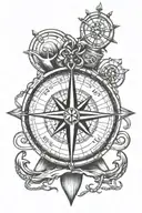 nautical compass with anchor and ship sailing tattoo design idea