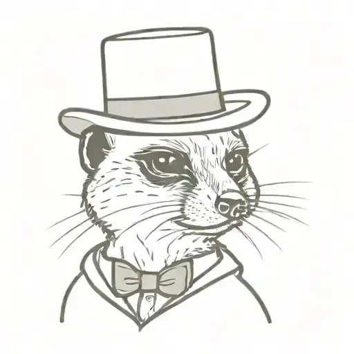 meerkat head  with hat and bow tie tattoo design idea