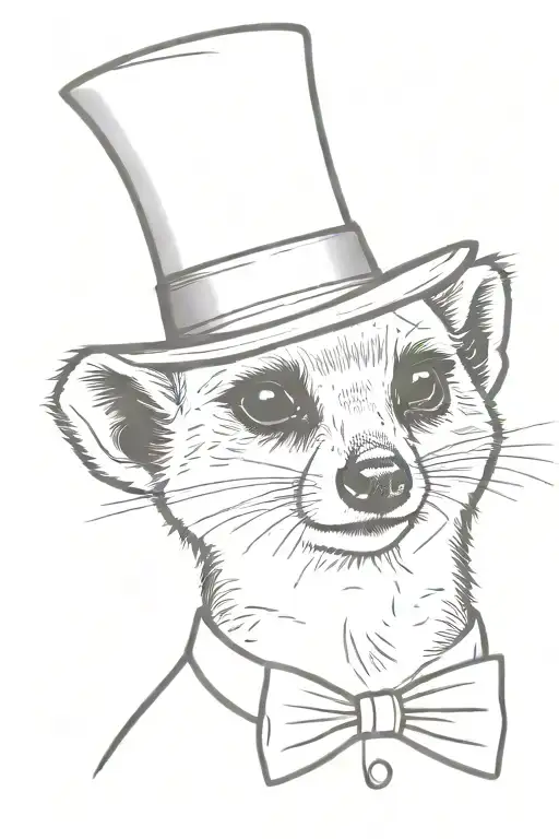 meerkat head with hat  and bow tie tattoo design idea