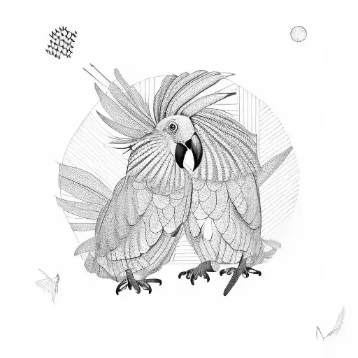 Gang Gang cockatoo eating bottlebrush tattoo design idea