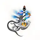 would like a tattoo that combines a lighthouse, a dragon and God tattoo design idea