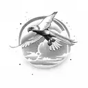 A majestic eagle soaring through a vibrant sunset sky tattoo design idea