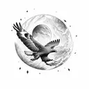 A majestic eagle soaring through a vibrant sunset sky tattoo design idea