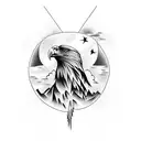 A majestic eagle soaring through a vibrant sunset sky tattoo design idea