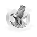 A majestic eagle soaring through a vibrant sunset sky tattoo design idea