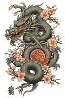 Japanese dragon and cherry blossom tree tattoo design idea