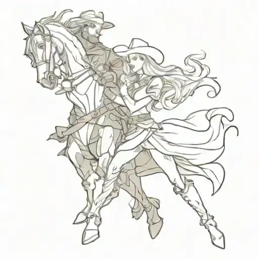 handsome knight dancing with blonde cowgirl tattoo design idea