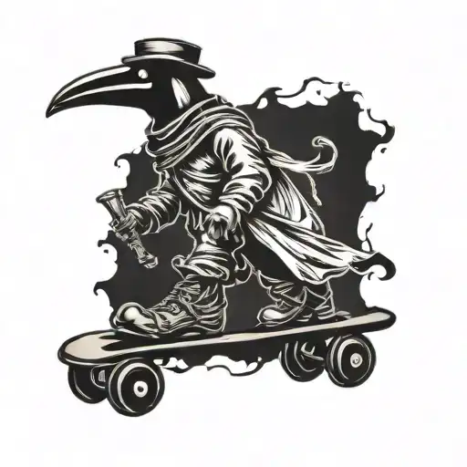 black plague doctor on roller skates tattoo design idea