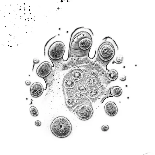 A microscopic view of a cat's paw print with bacteria and cells surrounding it tattoo design idea