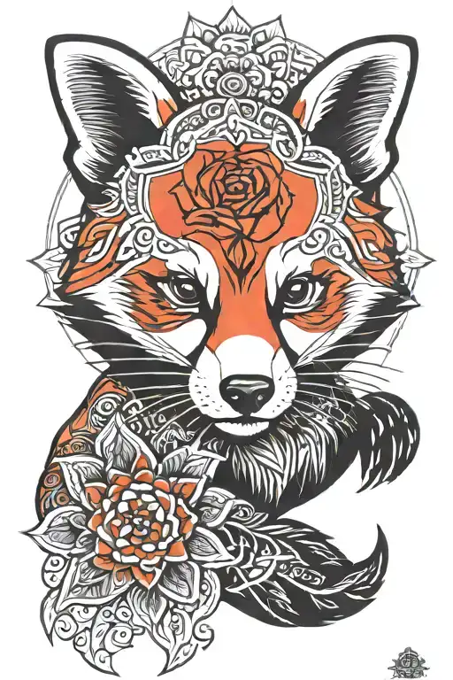 Red panda mandala design incorporating tattoo design idea