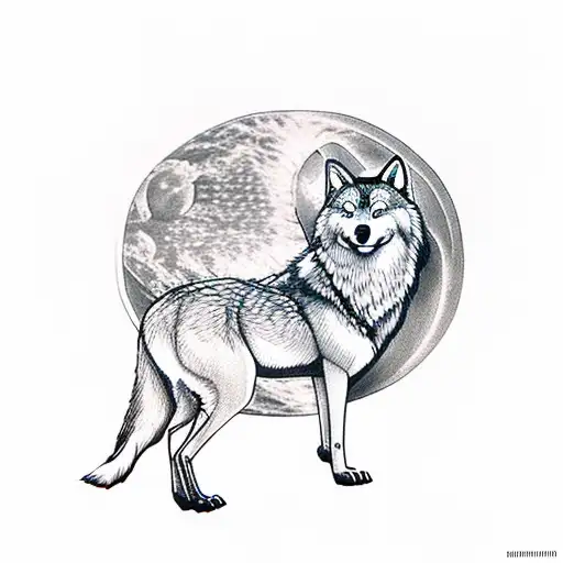 wolf and deer with heart shaped moon  tattoo design idea