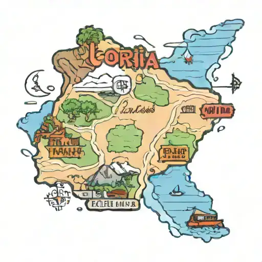 A new-school style tattoo of a map of California with a route connecting Los Angeles, San Diego, and Stanford tattoo design idea