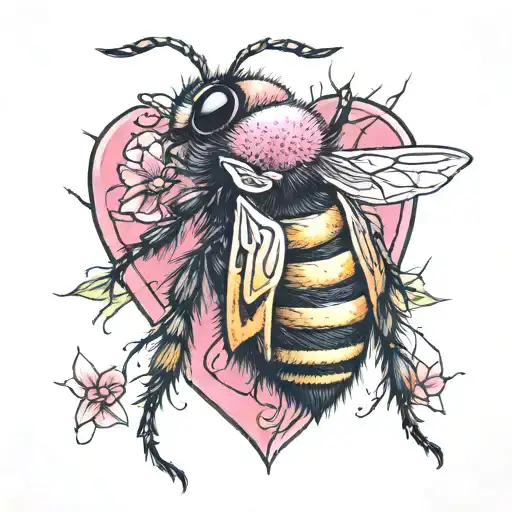 pink bumblebee tracing heart tattoo design idea