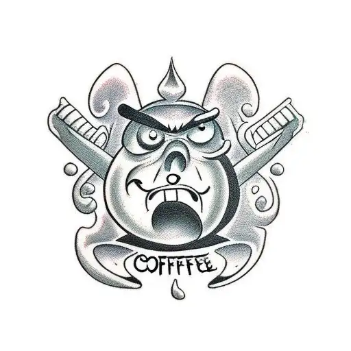 angry coffee bean animated character  tattoo design idea