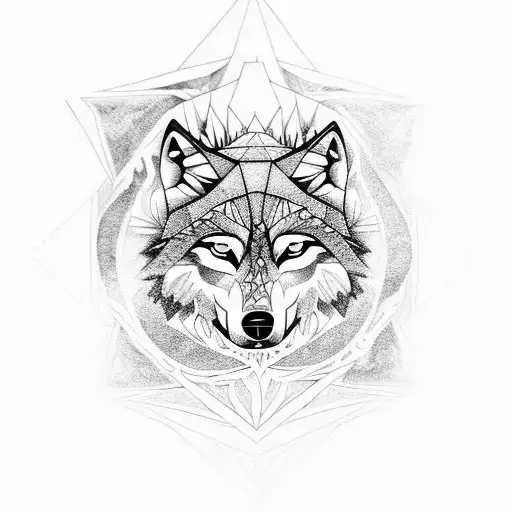 Wolf with trees, illuminati and nature tattoo design idea