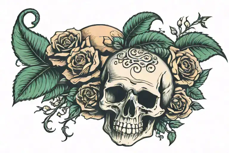 skull with roses poison tree and a snake  tattoo design idea