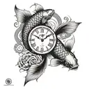 Birth clock with koi fish tattoo design idea