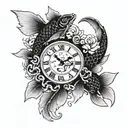 Birth clock with koi fish tattoo design idea