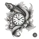 Birth clock with koi fish tattoo design idea