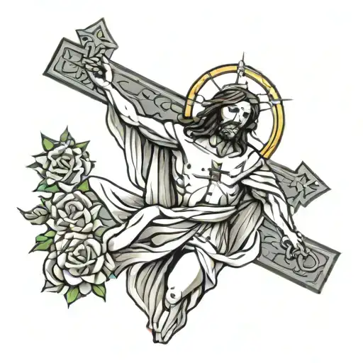 jesus and cross surrounded tattoo design idea