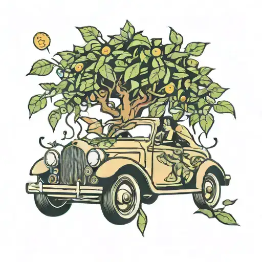 Girl CAR money tree growing tattoo design idea