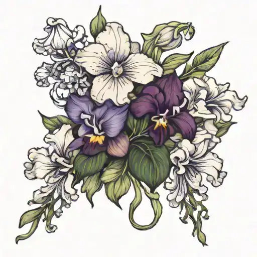 violets and irises with pedical  tattoo design idea