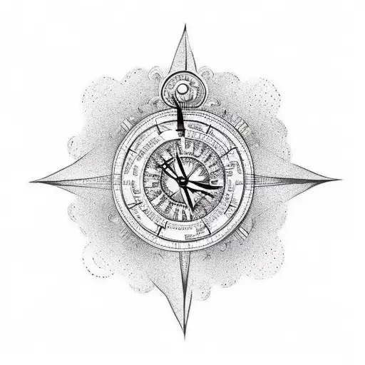 beautiful Mermaid and clock with compass  tattoo design idea
