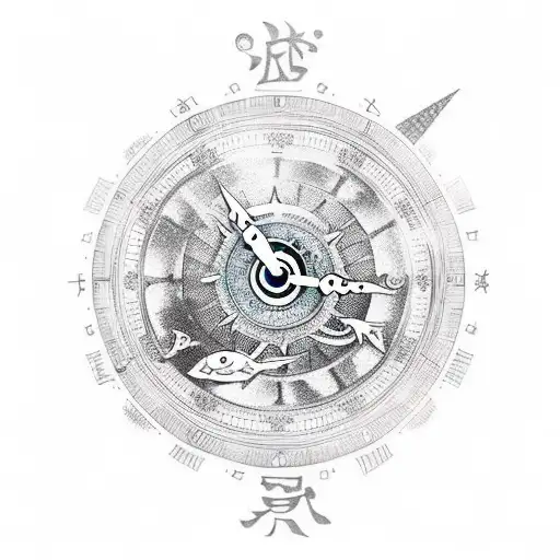 Mermaid and clock with compass  tattoo design idea
