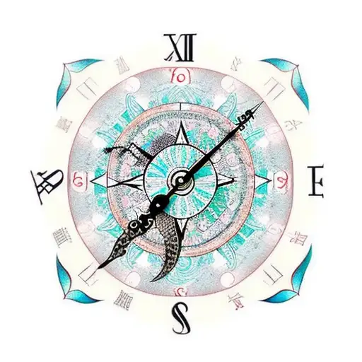 Mermaid compass clock  tattoo design idea