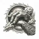 god holding hands reaching towards the heavens tattoo design idea